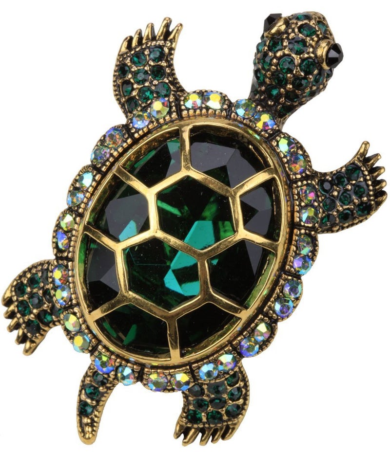 YACQ Women's Big Turtle Pin Brooch + Pendant 2 In 1 - Scarf Holders - Lead & Nickle Free - (2-1/4 x 1-1/2) Inches - Halloween Costume Jewelry Accessories (Green) - Image 1